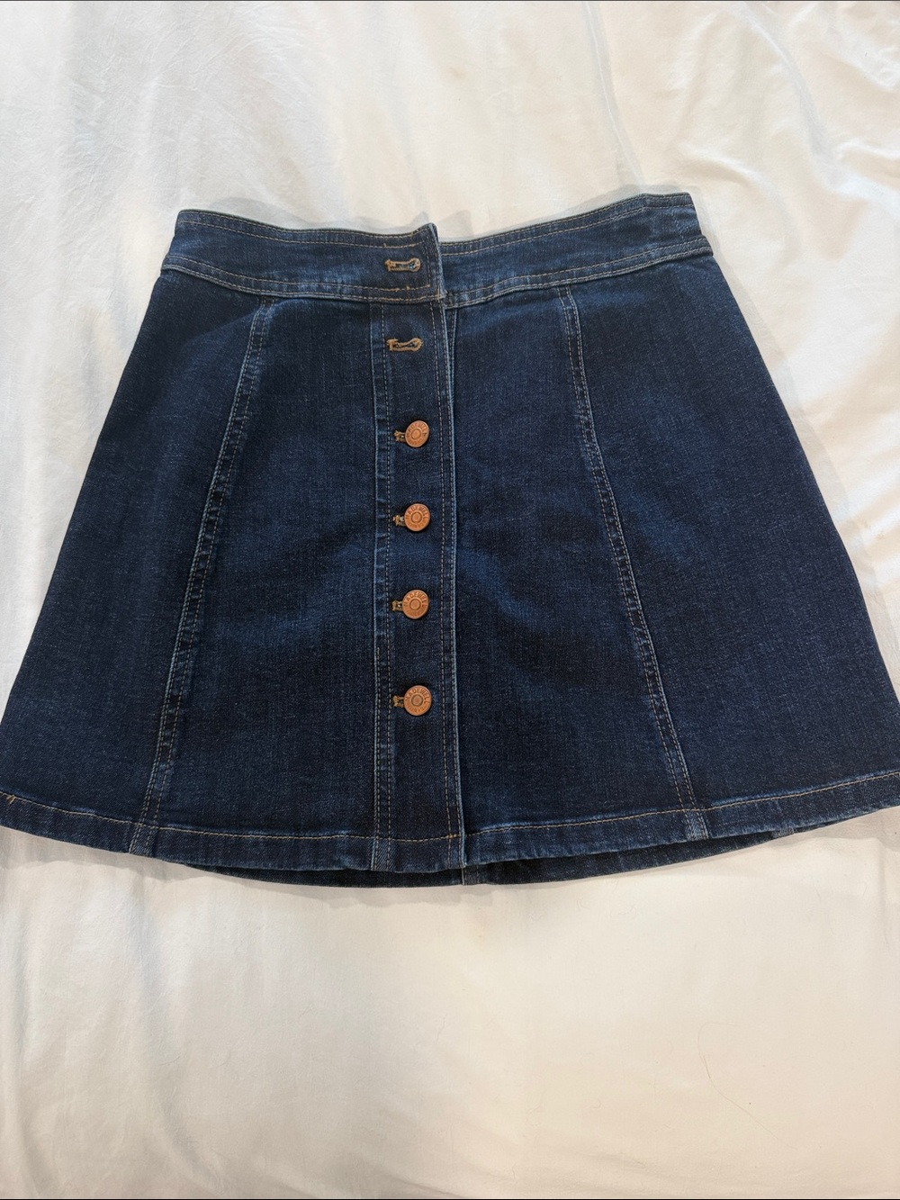 Madewell Navy Blue Denim Button-Front Skater Skirt